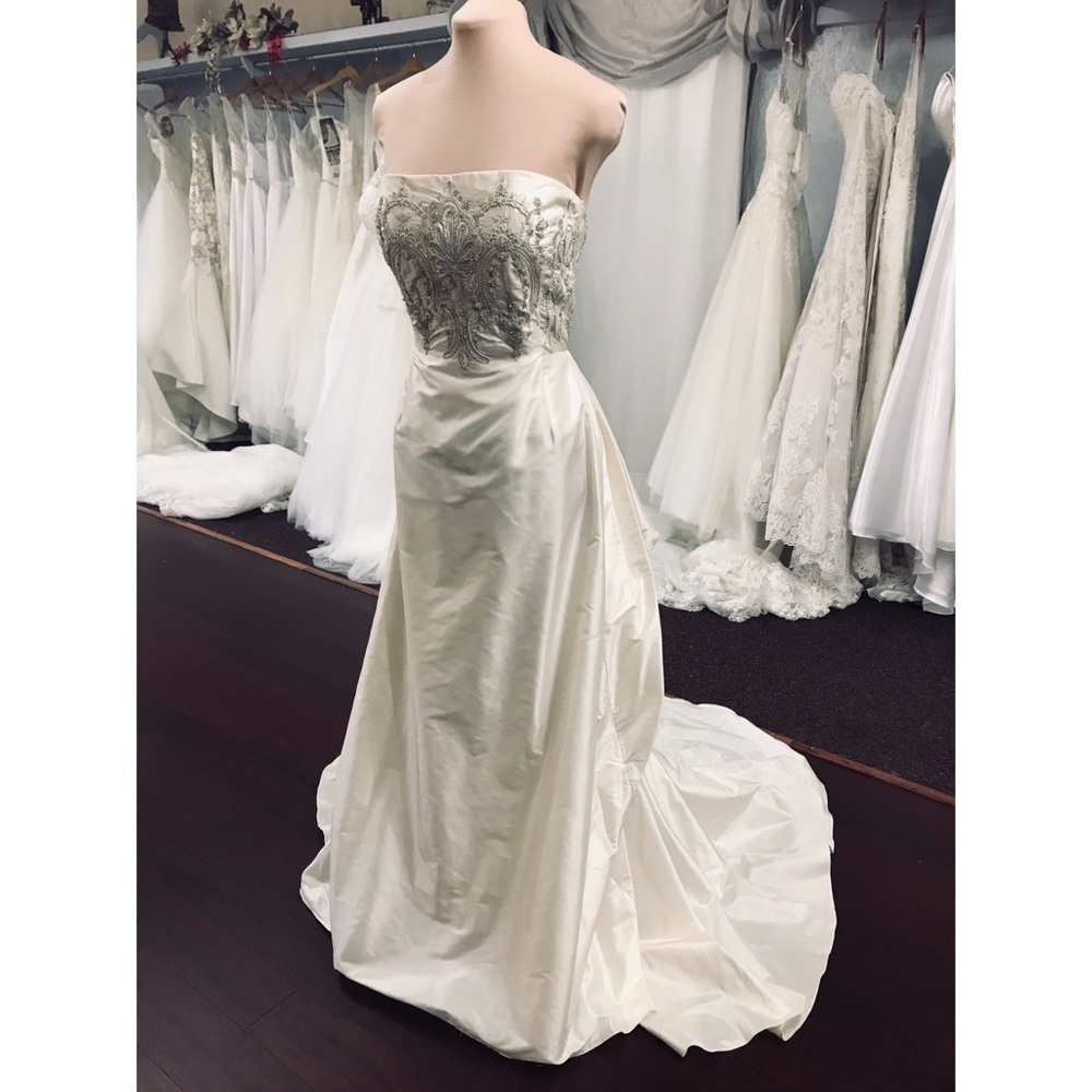 Runway Oscar De La Renta Bridal Sequin Wedding Dress Gown - Picture 3 of 8